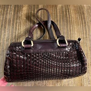 Cole Haan Dark Brown Leather Barrel Bag w/ Woven Detail— Pre-loved